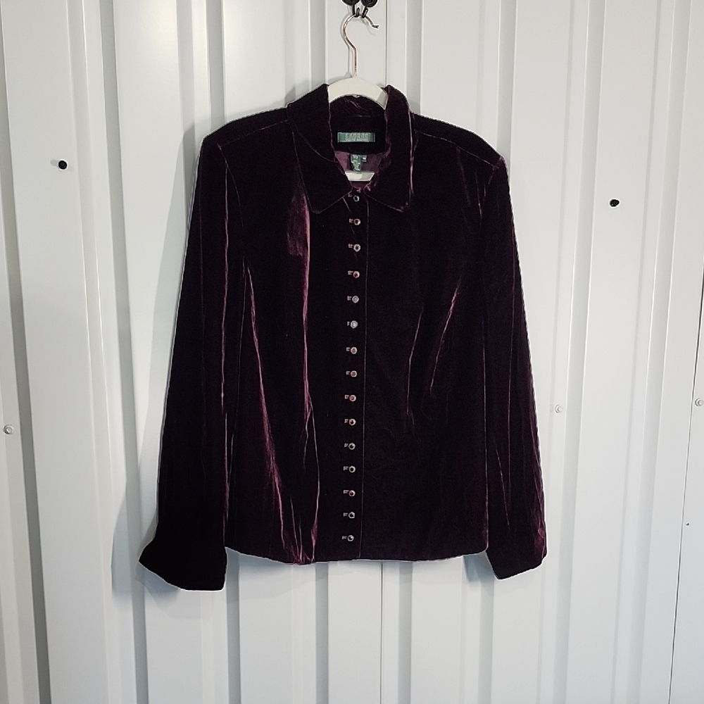 Lauren Ralph Lauren Women's Vintage Burgundy Velvet Blazer Jacket Size 18W Plus